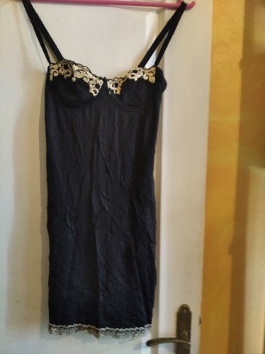 Nuisette satin noire or - satin,