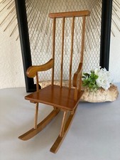 325⚜️ Ancien Mobilier De Poupée Rocking-Chair en Bois Vintage Hauteur 40 Cm