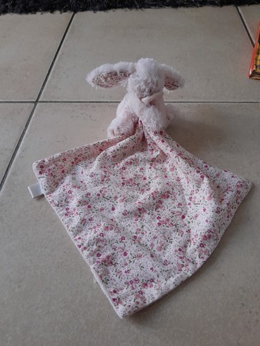 Doudou plat lapin rose - lapin, fleurs