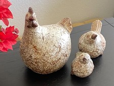 Set of 3 Chickens Cracked Ceramic French Athezza Cottage Ranch Farm House MCM