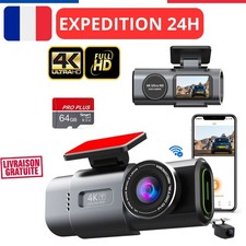 Dashcam Caméra Embarquée voiture WiFi Avant Arrière 4K+1080P,Carte SD 64G, Appli