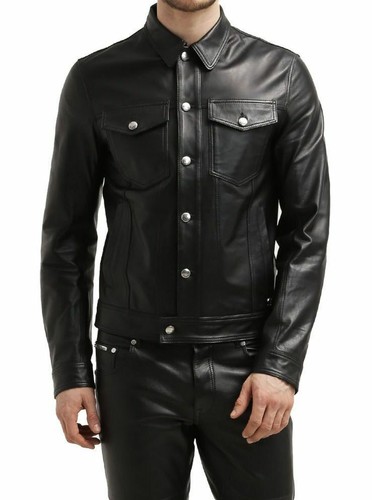 Veste cuir motard coupe - , slim