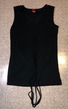 Skunkfunk Women's Top V neck Sleeveless String Accents Size Medium Black 