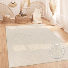 Tapis de salon Chambre à coucher Tapis poils longs Doux Lavable Aspect 3D Beige