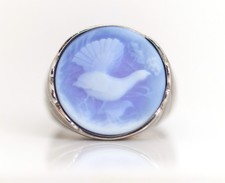 Vintage 925 Sterling Silver Ring Agate Carving Animal Print Turkey Turkey, Size 57