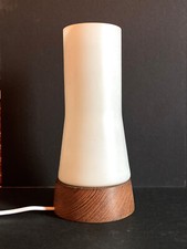 LOUIS KALFF / pour Philips, Lampe de table vintage scandinave verre et teck 60s