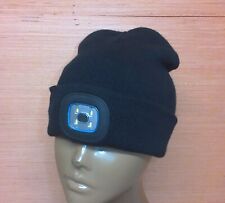 Black LED Lighted Headlamp Acrylic Watch Cap Beanie Toboggan Rechargable