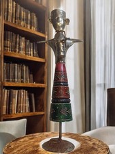 Grande sculpture africaine ancienne en métal, art ethnique vintage décoration