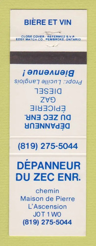 Matchbook cover depanneur - matchbook,
