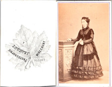 Jeanroy, Mirecourt, mature woman posing, fringed dress vintage CDV albumen card