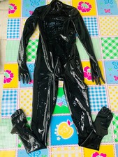 Latex gummi catsuit with gloves toes penis shenth no zip neck entry 0.4mm
