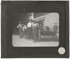 Old car, men, old photo glass plate, positive 8.5x10 cm