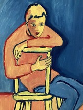 Très Beau Dessin Expressionisme Allemand 1960 Gouache Expressionniste Chaise Art