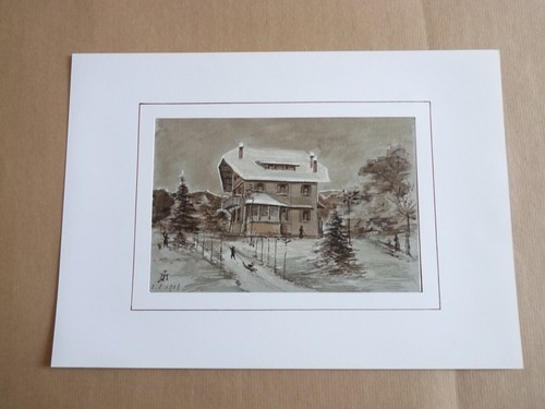 Aquarelle chalet hiver 1916 - chalet, en