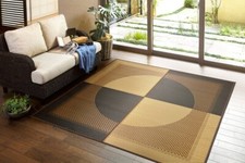 Tatami Mat Rush Grass Rug Igusa Carpet Gekko Moon Japan Brown circle