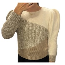 Castel Vetrano Angora Rabbit Hair Vintage Mixed Media Puff Sleeve Sweater S/M
