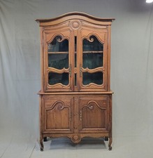 Antique French Provincial 18th c. Pine Deux Corps Pine Buffet with Glass Doors