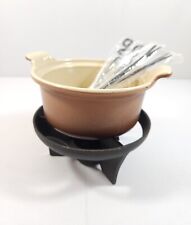 Vtg Matte Brown Le Creuset Cast Iron Chocolate Fondue Mini Cocotte Set