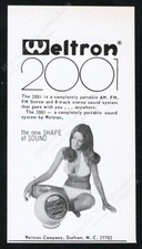 1972 Weltron 2001 stereo AM FM radio sphere bikini woman photo vintage print ad