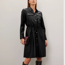 Hugo Boss Black Faux Leather Mini Dress SIZE 6 Blouson Career Work Designer $600