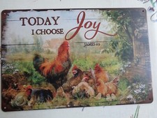 TOLE METAL TODAY I CHOOSE COQ POULE POUSSIN NON PLAQUE EMAILLEE ANCIENNE 20 X 30