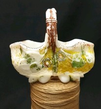 EMPTY POCKET BASKET OPALINE POLYCHROME MOLDED GLASS FLORAL DECOR 