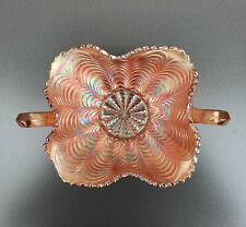 Coupe verre carnival orange irisé plumage paon - Fenton bonbon & peacok tail USA