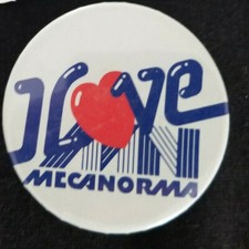 "I Love Mecanorma" Collectible Pinback Button: 2-1/4" Diameter - From the 1990's