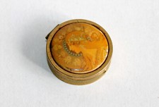 RARE ANTIQUE PILLBOX DOUBLE COMPARTMENT BOX, PORTRAIT PROFILE WOMAN HAND PAINTED