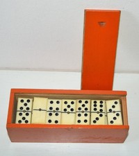 Ancien coffret boite Jeu de 28 DOMINOS bois et os vintage