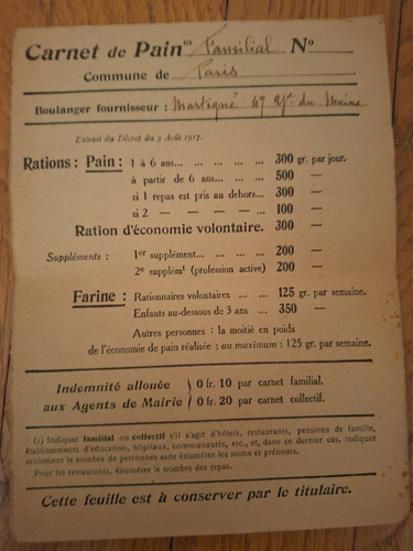 Rationnement carnet de - -, pain
