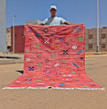 Kilim Berber Moroccan Rug  4'7x8 Pink Tribal Wool Carpet, Vintage Abstract Rug