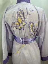 Vintage 60s Lyre Bird Kimono Robe Embroidered Butterfly Lavender Women SZ Medium