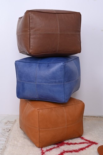 Leather pouf unstuffed - leather,