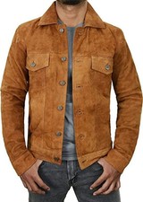 Veste camionneur homme en cuir véritable daim marron style jean veste de...