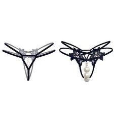 String femme sensuel sans entrejambe avec perles délicates et perles de massage