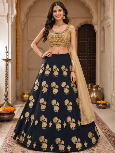 Black lehenga choli robe - black,