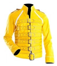 Queen Lead Freddie Mercury Cosplay Costume Yellow Synthetic Leather Jacket Coat