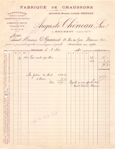 Facture 1930 fabrique de - 1930,