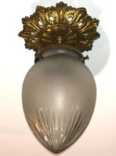 Ancien plafonnier suspension lustre bronze globe obus verre depoli