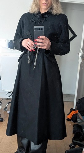 Manteau long noir laine - laine, et