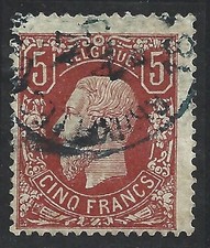 1878 Belgique - Roi Léopold II - n°37 - 5 Francs brun-rouge - D'OCCASION