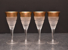 SET 4 Moser Czech Cut Crystal Claret Wine Glasses Goblets Gold Splendid 6.75"