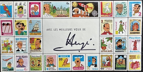 Herge carte vœux signée - herge,