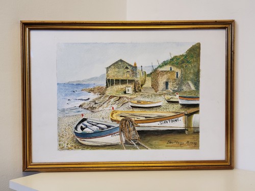 Aquarelle signée - bateaux de