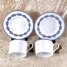 Hermes Paris Tea Cup Saucer CHAINE D'ANCRE BLUE 2 Sets Porcelain Tableware