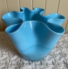 VTG Murano Italy Two Tone Light Blue Handkerchief Ruffle Vase Pontil Mark 4.5”