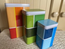 IKEA Retro Burkset 80tal Metal Storage Tins Canisters Geometric Set Of 3