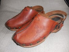 Antique Pair of Wooden and Leather Kids Clogs