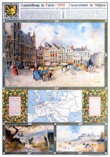 Affiche chemin de fer Belges - Ausstellung in paris 1900 Excurionnen in belgien